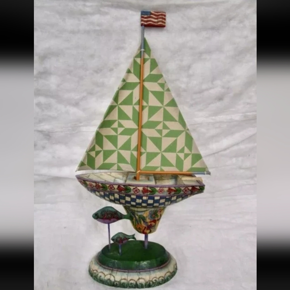 Jim Shore Shorelights The Wind At My Back Boat Figurine